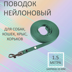 Поводок для собак Хвостатыч для маленьких пород, с карабином, нейлон,бирюзовый 1.5м х 10мм