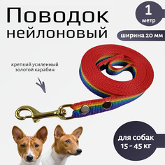 Поводок для собак Хвостатыч с золотистым карабином, разноцветный, нейлон, 1 м х 20 мм