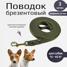 Поводок для собак Хвостатыч с золотистым карабином, зеленый, брезент, 3 м х 20 мм