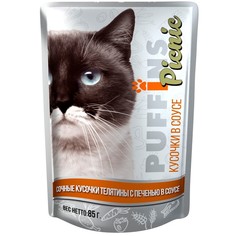 Влажный корм для кошек Puffins picnic телятина с печенью в соусе 26 шт по 85 г No Brand