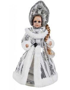 Новогодняя фигурка Merry Christmas Снегурочка в серебристо-белой шубе 9265 1 шт.