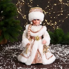 Новогодняя фигурка Зимнее волшебство Снегурочка в шубке с пайетками и косой 7856837 1 шт.