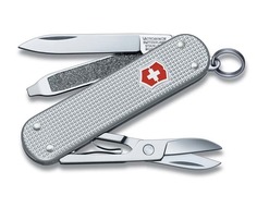 Нож-брелок VICTORINOX Classic Alox, 58 мм, 5 функций, алюминиевая рукоять, серебристый