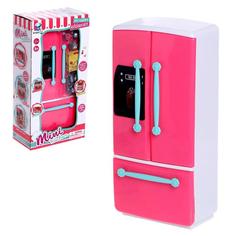 Холодильник игрушечный КНР 66097-3 с посудой и продуктами, розовый цвет