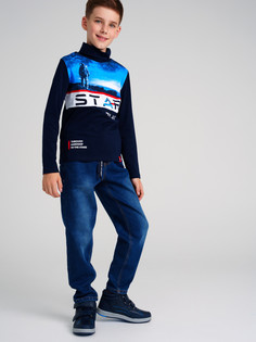 Брюки текстильные джинсовые утепленные флисом для мальчиков PlayToday, синий, 140