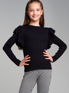 Фуфайка трикотажная для девочек PlayToday (футболка с длинными рукавами), черный, 158