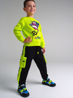 Брюки трикотажные для мальчиков PlayToday, черный,светло-зеленый, 110