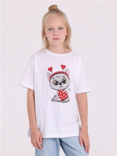 Футболка детская Апрель 1ДДФК4328001, белый серый кот с сердцем, 134
