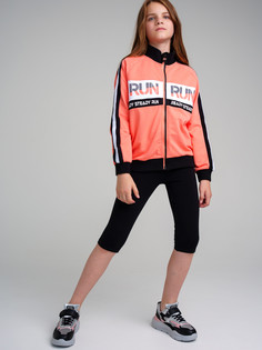 Брюки трикотажные для девочек PlayToday (легинсы укороченные), черный, 140