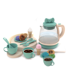 Набор детской игрушечной посуды с чайником, свет, звук, пар, голубой, 460000001 No Brand