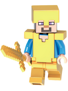 Мини-фигурка Майнкрафт Стив в золотой броне Minecraft, оружие, подвижная, 4 см No Brand