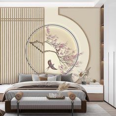 Фотообои флизелиновые встык VEROL "Цветы сакуры и птицы" 2,7х3,0 м, 111-ФФО-05756