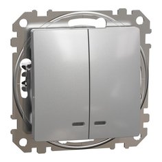 Выключатель Schneider Electric Sedna Design, SDD113105L, алюминий, 2-клавишный, подсветка