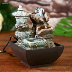 Фонтан настольный от сети, подсветка Китайский дом на скале 18,5х13х13 см No Brand