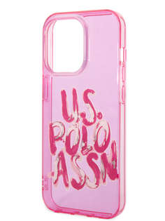 Чехол U.S. Polo для iPhone 14 Pro Graffiti logo Hard Pink