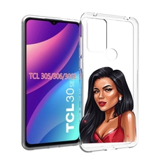 Чехол MyPads Брюнетка-в-красном-платье для TCL 30SE / TCL 305 / TCL 306 / TCL 30E