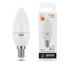 Лампа Gauss LED Elementary Свеча 12W 880lm E14 3000K 1/10/100