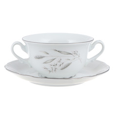 Чашка для бульона с блюдцем 170 мм; декор Серебряные колосья, отводка платина Thun1794