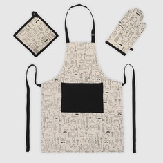 Набор кухонный Homelines textiles фартук/прихватка/рукавица бежевые