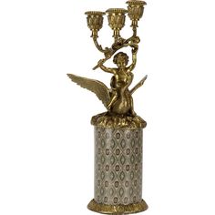 Подсвечник Glasar ангел с лебедем, золотистый, 12х12х31 см ГЛАСАР