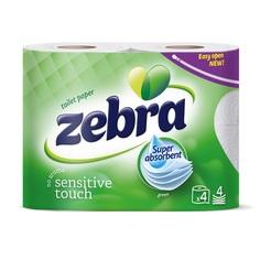 Бумага туалетная Zebra color green 4 рулона 4 слоя Зебра