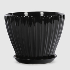 Кашпо керамическое для цветов Shine Pots 20x17см черное глянец
