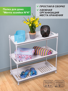 Стеллаж для дома Абсолют Уют Мечта Хозяйки №4 АЧ 10852, 3 яруса, полка-поддон, белая