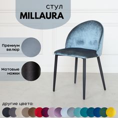 Стул для кухни Stuler Сhairs Millaura, Серо-Голубой велюр черные матовые ножки