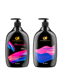 Набор для окрашенных волос Шампунь и Бальзам для волос COLLAGEN & TEA TREE, 2 шт по 950 мл OK Professional