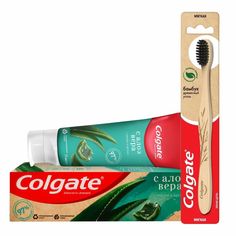 Набор Colgate Паста Забота о дёснах с Алоэ Вера + Щетка Бамбук Древесный Уголь