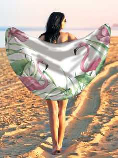 Парео и Пляжный коврик JoyArty "Фламинго в окружении тропиков", трикотаж 150 см
