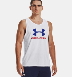 Майка Under Armour Sportstyle Tank мужская, спортивная, 77-1329589, White-Red, размер SM