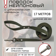 Поводок для собак Хвостатыч с цилиндрическим карабином, нейлон, зеленый, 17 м х 25 мм