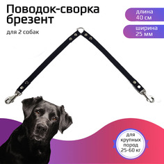 Поводок-сворка Хвостатыч, для двух собак, крупных пород, брезент, черный, 40х25 мм