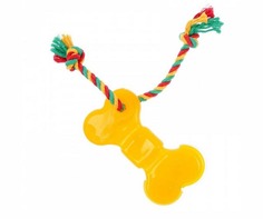 Игрушка для кошек Mr Pet Кость с канатом термопластичная желтая 19 см
