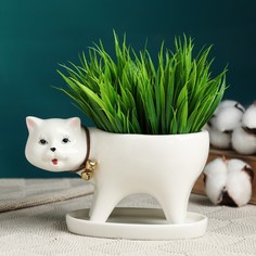 Цветочный горшок Take It Easy Кошка Р00019392 0,25 л белый 1 шт.