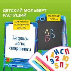 Мольберт растущий Brauberg NIKA KIDS для мела/магнитно-маркерный 53х46 см, синий, 238049