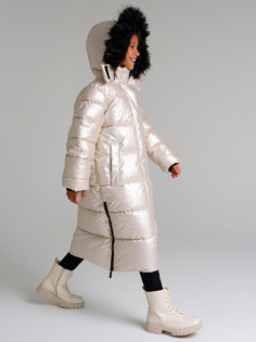 Пальто текстильное с полиуретановым покрытием для девочек PlayToday, серебро, 152