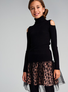 Водолазка трикотажная для девочек PlayToday, черный, 134