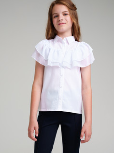 Блузка текстильная для девочек PlayToday, белый, 128