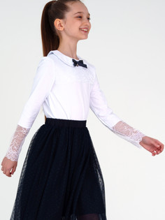 Фуфайка трикотажная для девочек PlayToday (футболка с длинными рукавами), белый, 146