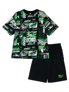 Комплект для мальчиков PlayToday: фуфайка (футболка), шорты, черный,белый,зеленый, 158