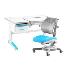 Комплект Kinderzen Tronica парта + кресло + выдвижной ящик белый с голубым креслом Ergobac