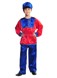 Карнавальный костюм детский Вестифика Русский мальчик, синий, красный, 152