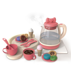 Набор детской игрушечной посуды с чайником, свет, звук, пар, розовый, 460000002 No Brand