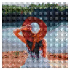 Набор для творчества Алмазная мозаика Девушка в шляпе на берегу реки 20*20см 24 цвета Рыжий кот