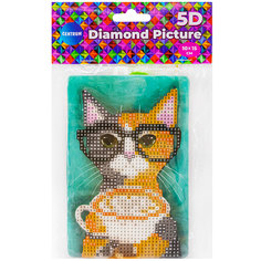 Набор для творчества Алмазная мозаика Кошка с кофе-арт 10*15см частичная выкладка 89767 Centrum