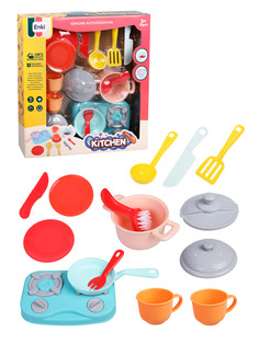 Посуда Наша Игрушка, игровой набор с плитой, в комплекте 15 предметов, 653320