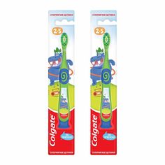 Комплект Зубная щетка Colgate для детей 2-5 лет супермягкая бегемот х 2 шт разноцветный