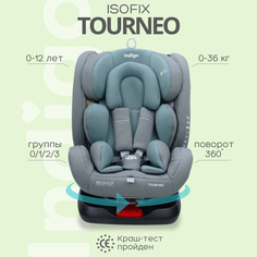Автокресло детское INDIGO Tourneo ISOFIX, серый, зеленый, 0,36 кг